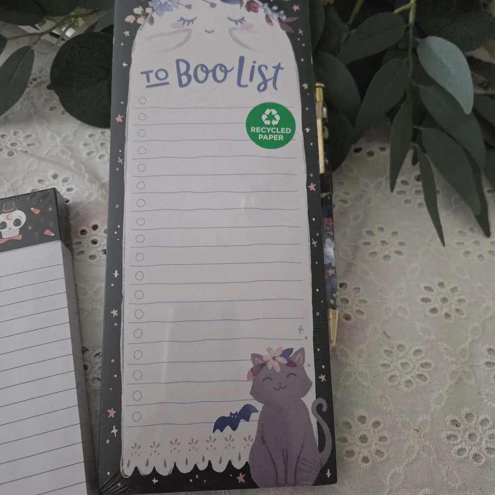 Halloween Cat-Themed Notepad Set With Pen, Set Of 2 Pads